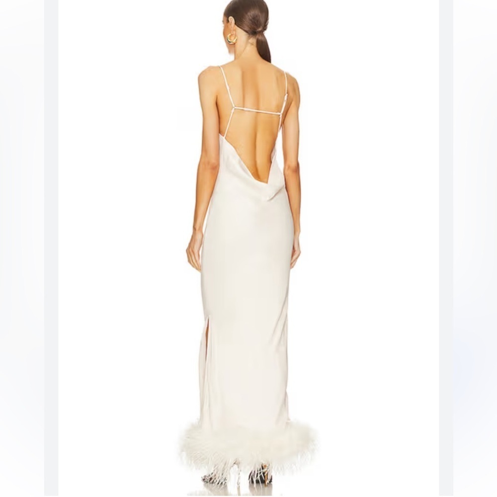 Bubish Farah Feather Trim Slip Dress White Satin Cream Gown Bridal Revolve Nwt M — image 3 of 8